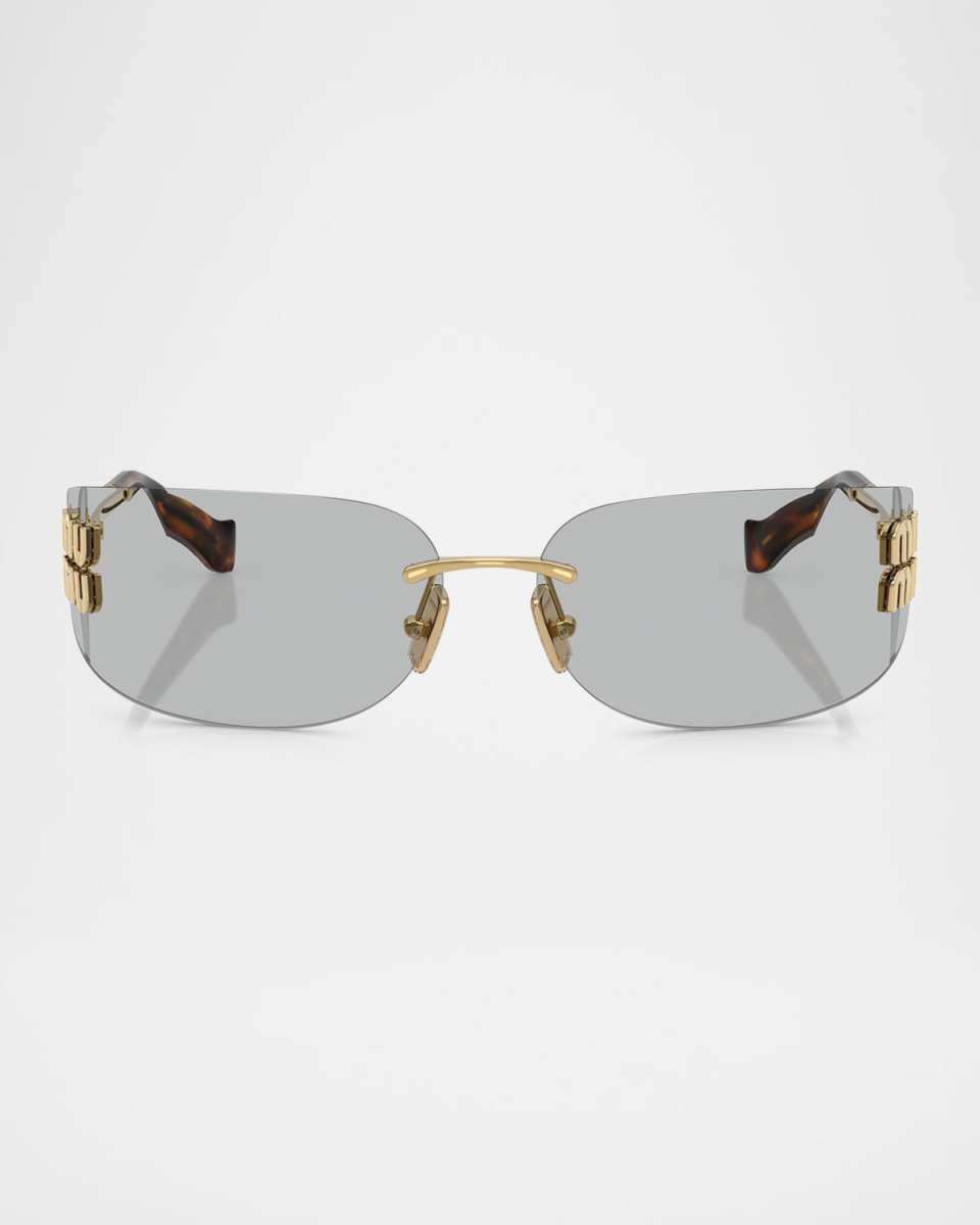 Rimless Logo Metal Rectangle Sunglasses